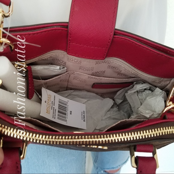 NWT MICHAEL KORS KELLEN BROWN CHERRY SATCHEL SMALL - Picture 6 of 8